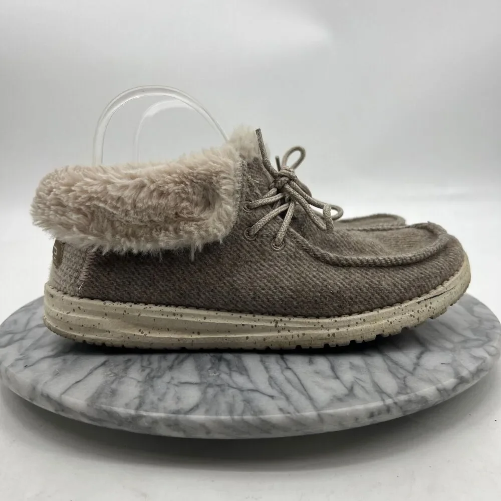 Hey Dude Women 8 Shoe Britt Nut Fur Lined Cozy Winter Bootie Convertible Mid Top